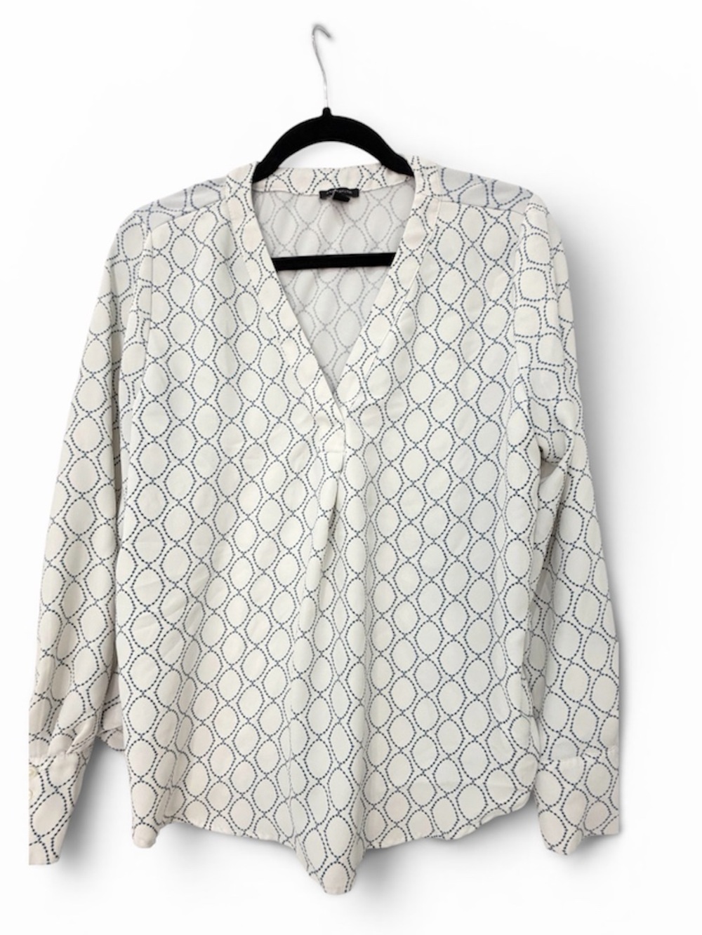 Ann Taylor Ivory & Blue Geometric Print Blouse | Size Medium